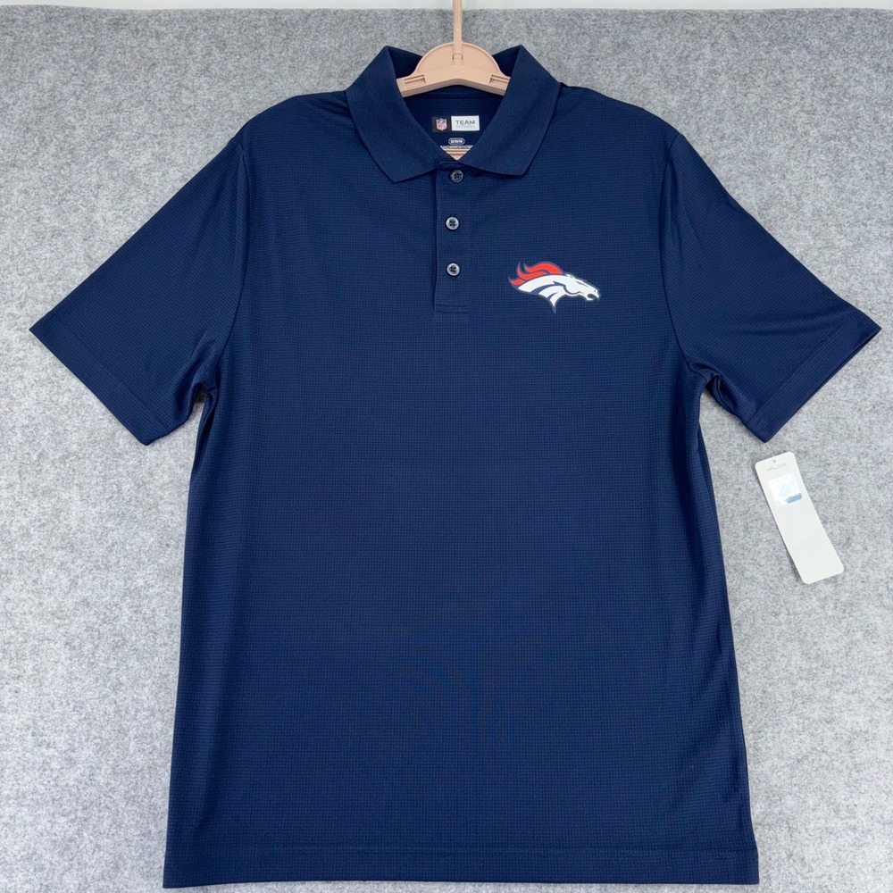 NFL Team Apparel Denver Broncos Mens Navy Blue Polo Shirt Medium NWT